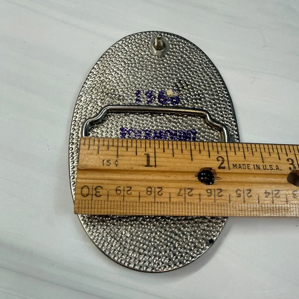 Vintage Silver Tone Infinity Symbol Western Belt Buckle Oval Diamond Cut Border